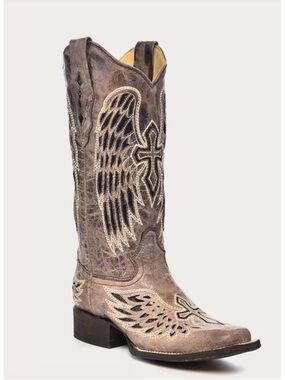 New! Corral cross + angel wing western cowboy boots